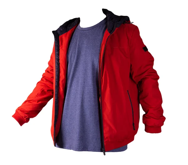 Röd Dragkedja Jacka Och Vintage Ljung Navy Shirt Isolerad Vit — Stockfoto