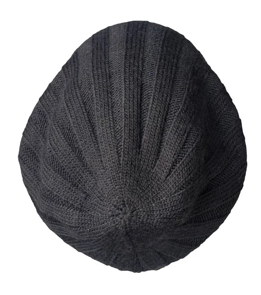 Cappello Nero Lavorato Maglia Isolato Uno Sfondo Bianco Cappello Moda — Foto Stock