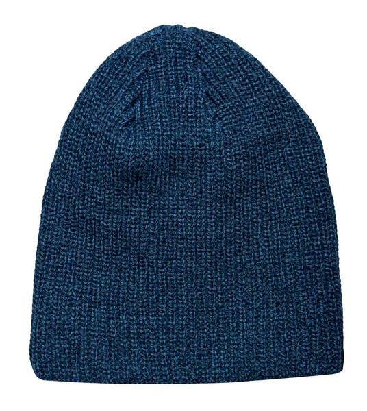 Stickad Mörk Bllue Hatt Isolerad Vit Bakgrund Fashion Hatt Ovanifrån — Stockfoto