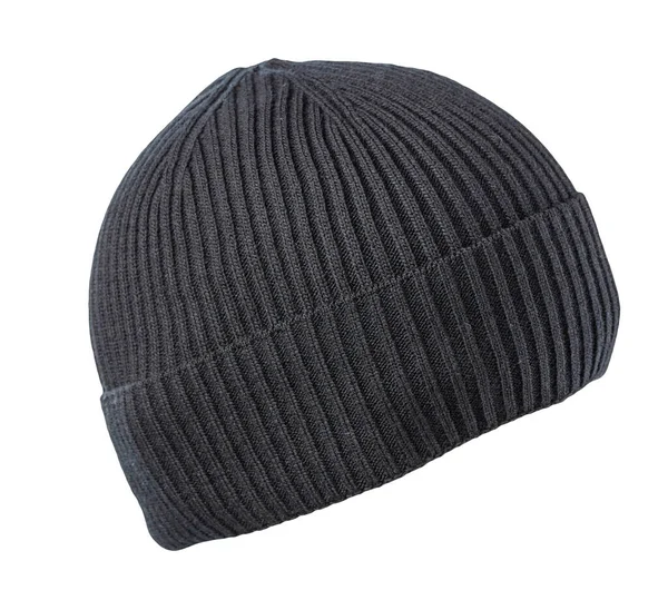 Cappello Grigio Lavorato Maglia Isolato Uno Sfondo Bianco Accessorio Cappello — Foto Stock