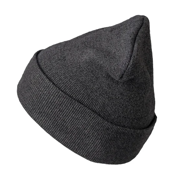 Cappello Grigio Lavorato Maglia Isolato Uno Sfondo Bianco Accessorio Cappello — Foto Stock