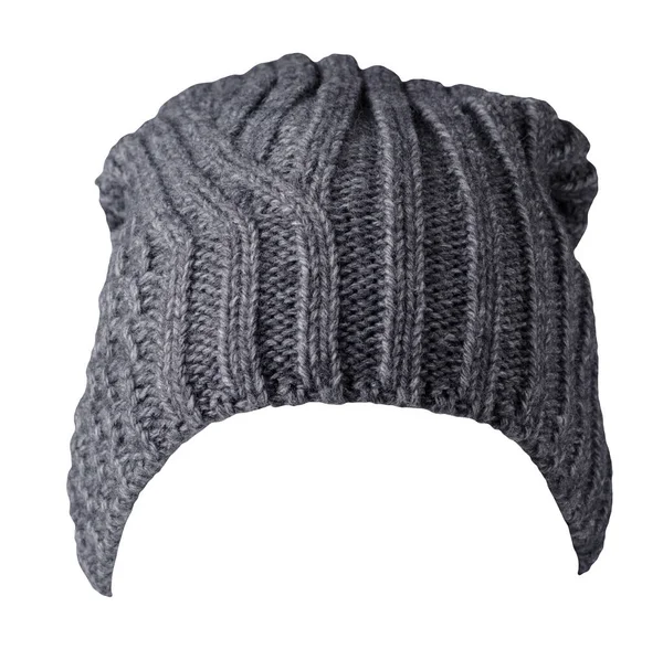 Cappello Grigio Lavorato Maglia Isolato Uno Sfondo Bianco Accessorio Cappello — Foto Stock