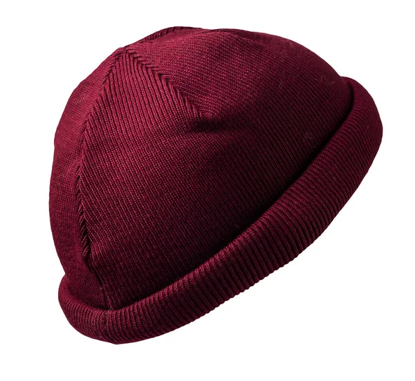 Cappello Rosso Docker Lavorato Maglia Isolato Sfondo Bianco Cappello Rapper — Foto Stock