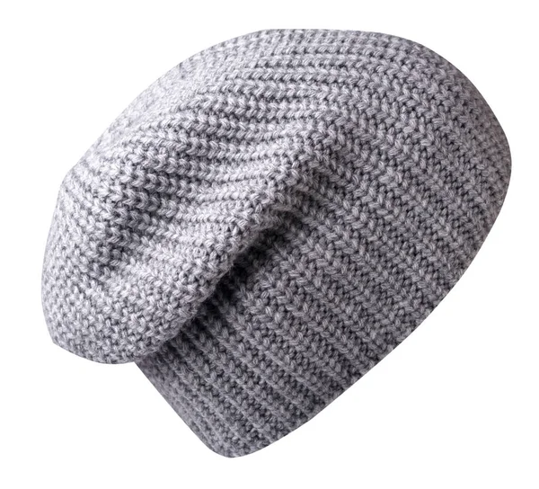 Knitted Gray Hat Isolated White Background Fashion Hat Accessory Casual — Stock Photo, Image