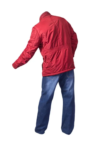 Rote Herrenjacke Und Blaue Jeans Isoliert Auf Weißem Hintergrund — Stockfoto