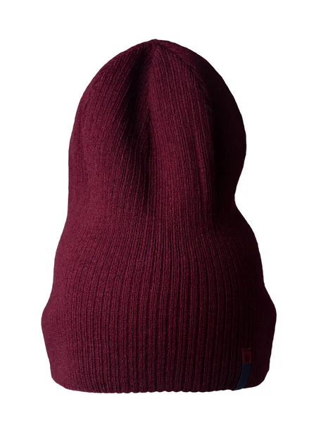Stickad Vinröd Hatt Isolerad Vit Bakgrund Mode Hatt Tillbehör För — Stockfoto