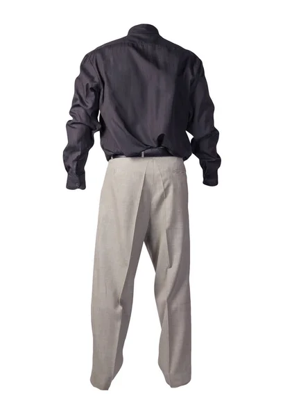 Męska Czarna Koszula Jasnoszare Spodnie Odizolowane Białym Tle Odzież Moda — Zdjęcie stockowe