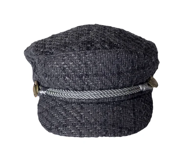 头戴灰色帽子 帽面与白色背景隔离 帽盖为女性 彩色帽子 — 图库照片