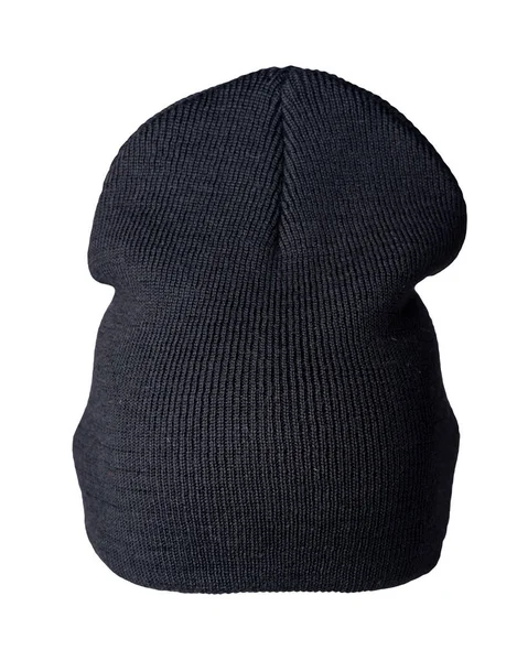 Cappello Nero Donna Cappello Lavorato Maglia Isolato Sfondo Bianco — Foto Stock