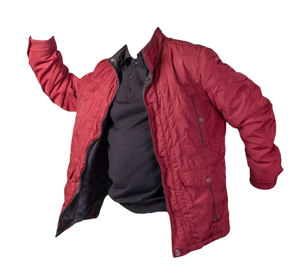 Jaqueta Vermelha Camisola Preta Isolada Fundo Branco Jaqueta Bolonhesa Suéter — Fotografia de Stock