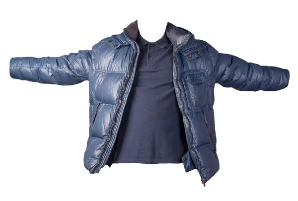 男性用ダークブルーのTシャツとブルーのジャケットはホワイトを基調としています カジュアルウェア — ストック写真
