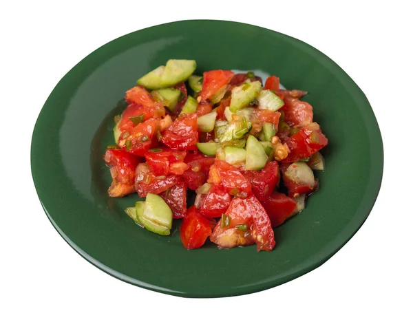 Vegetarische Salade Met Komkommers Tomaten Groene Uien Veganistische Salade Groene — Stockfoto