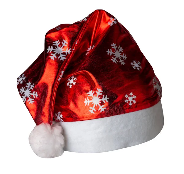 圣诞老人红了 头戴雪片帽 背景是白色的 圣诞老人的帽子是圣诞节穿的 — 图库照片