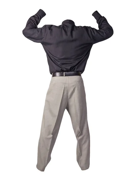 男式黑色衬衫和浅灰色裤子 白色背景隔离 时尚服装 — 图库照片