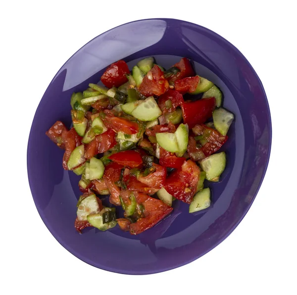 Ensalada Vegetariana Con Pepinos Tomates Cebollas Verdes Ensalada Vegana Plato — Foto de Stock