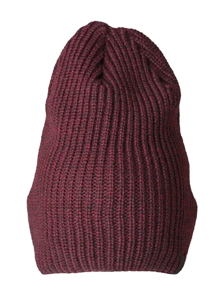 Strikket Mørk Rød Hat Isoleret Hvid Baggrund Fashion Hat Tilbehør - Stock-foto