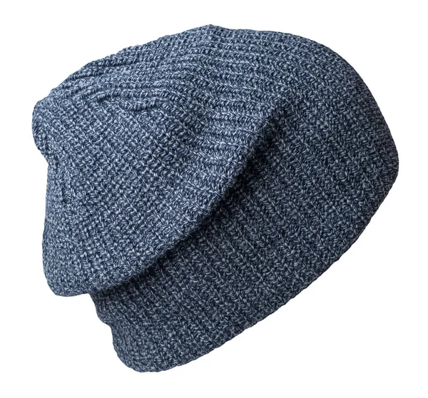 Stickad Blå Hatt Isolerad Vit Bakgrund Mode Hatt Tillbehör För — Stockfoto