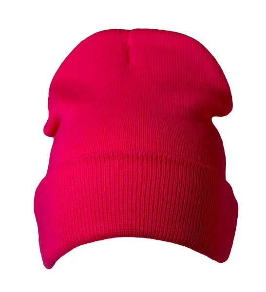白い背景に隔離されたニットレッドの帽子 カジュアルスタイルのためのファッション帽子アクセサリー — ストック写真