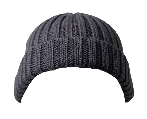 Docker Πλεκτό Σκούρο Γκρι Καπέλο Απομονώνονται Λευκό Φόντο Μοντέρνο Καπέλο — Φωτογραφία Αρχείου
