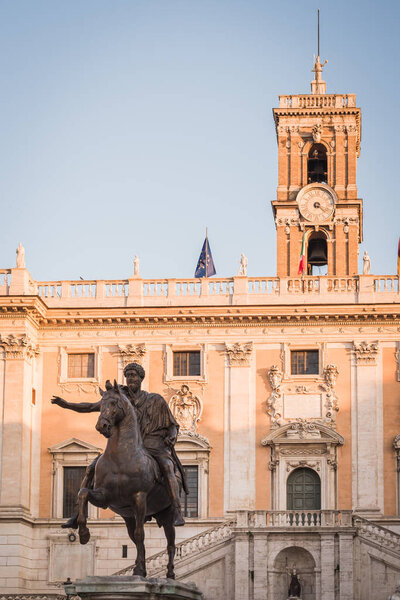 Statue and building dedicated to Marcus Aurelius in Rome