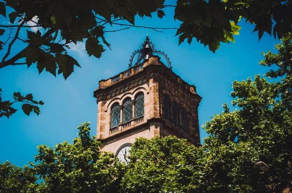 Yaprakları ile Barselona Üniversitesi Saat kulesi