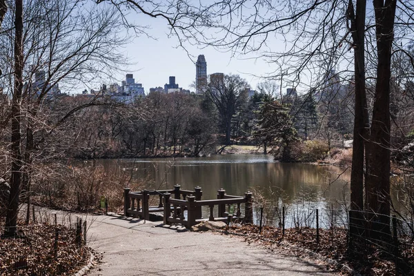 Lake pontoon in the center of Central Park in Manhattan NYC