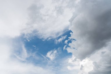 Mavi gökyüzünün etrafındaki açık bulutlar