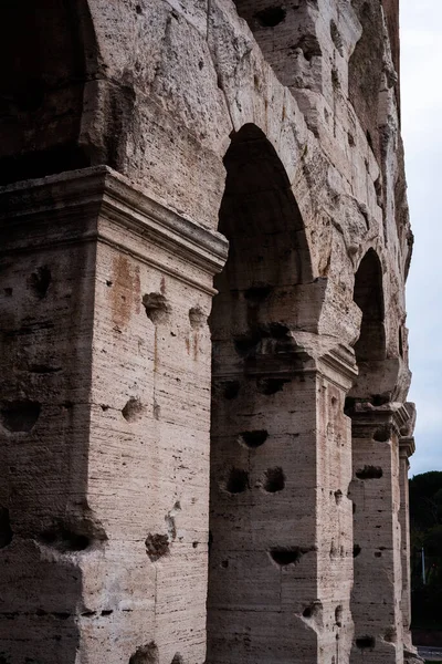 Close up on the columns of the Coliseum in Rome, Italy