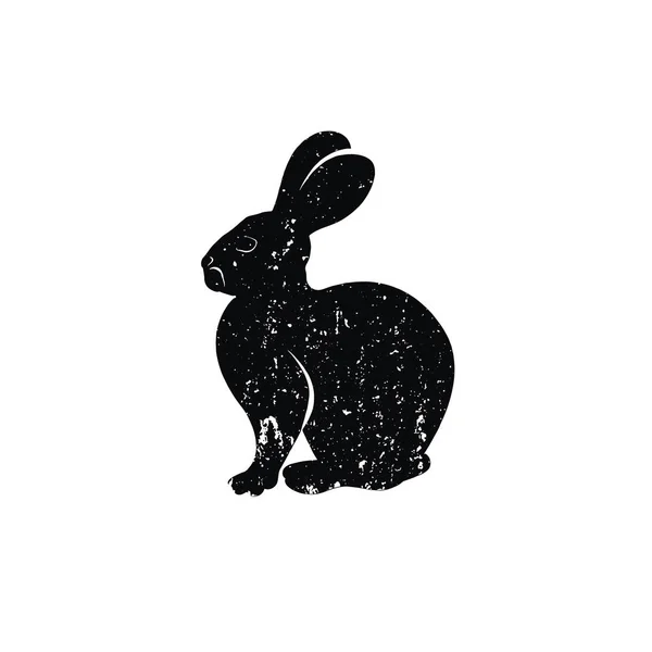 Silueta de insignia de conejo, emblema de conejo vintage, con una textura áspera, ilustración vectorial aislada — Vector de stock