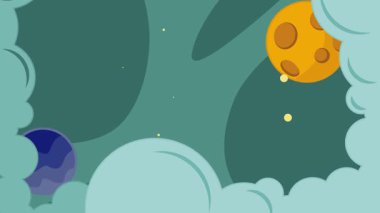 Astronomi ve bilim teknolojisi animasyon görüntüleri grafik tasarım animasyonu için yıldızlarla ve ay gezegeniyle uzay animasyon arka plan videosuna roket fırlatma.