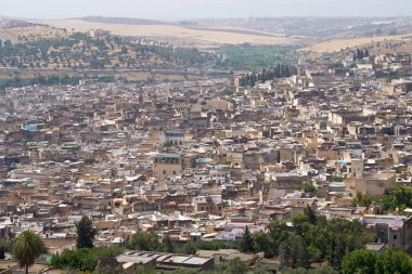 Fas'ta Fez eski medine panoramik hava görünümü.