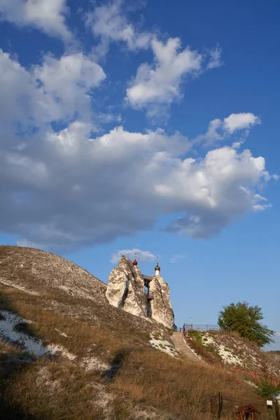 Wolken Spassky Cave Church Orthodoxe Kostomarovo Heiland Klooster Panorama Landschap — Stockfoto