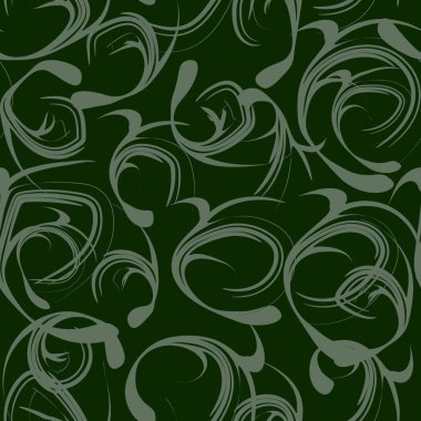 Kusursuz desenli, yeşil soyut süslemeli koyu yeşil arka plan. Tasarımlarınız için soyut süs tarzında vektör illüstrasyonuName