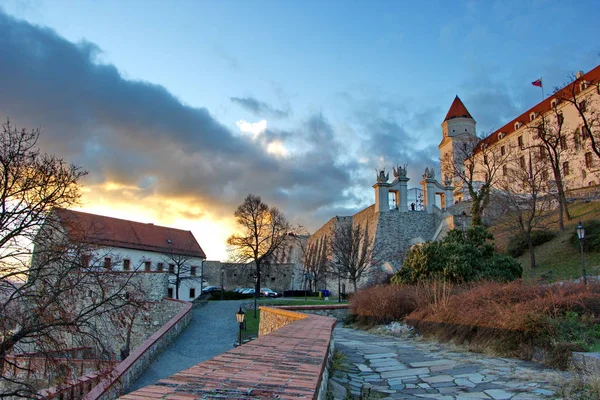 Coucher Soleil Dans Région Château Bratislava Slovaquie — Photo