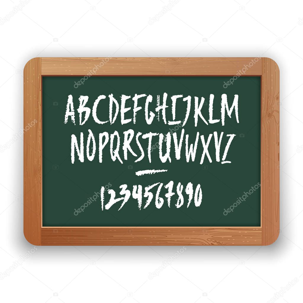 Vector Numbers and Uppercase Letters on Green Blackboard