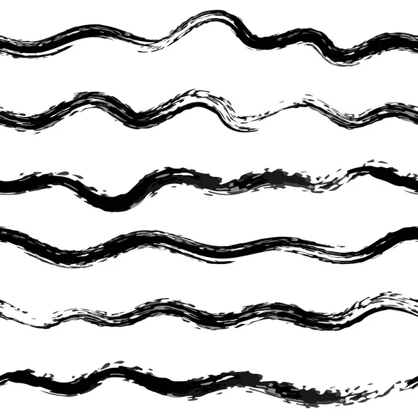 Vector Ocean Waves Pattern nero su bianco — Vettoriale Stock