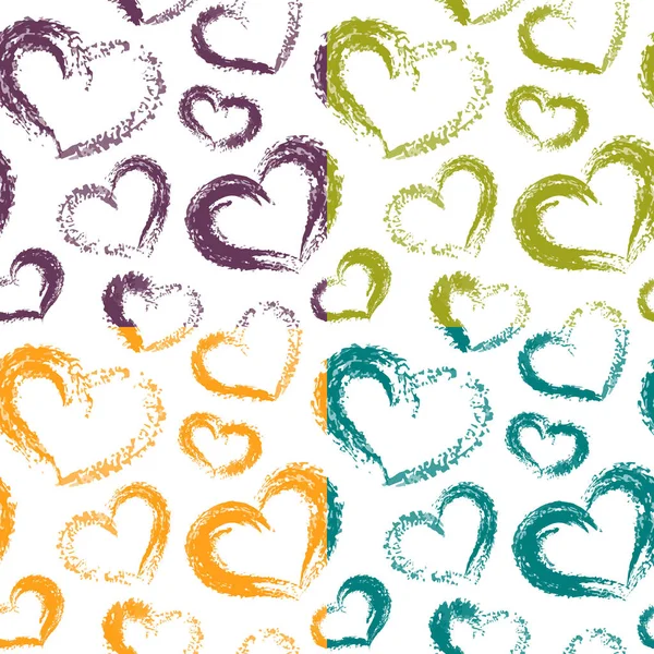 Quatre motifs vectoriels de coeur de Saint-Valentin de brosse sèche coloré sur Whit Graphismes Vectoriels