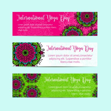 Vektör yoga çizim. Uluslararası Yoga gün için poster şablonu. Yoga gün el ilanı