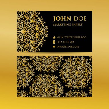 Kartvizit altın mandala dekoratif öğeler ayarlayın. Islam, Arapça, Indian, Fas, İspanya, Türkiye pakistan motifleri