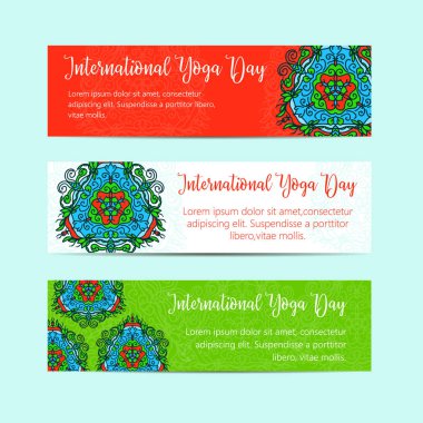 Vektör yoga çizim. Uluslararası Yoga gün için poster şablonu. Yoga gün el ilanı