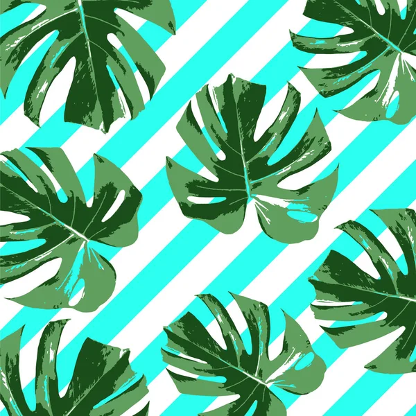 Tropical summer green fashion background with leaves palm — Stock Vector