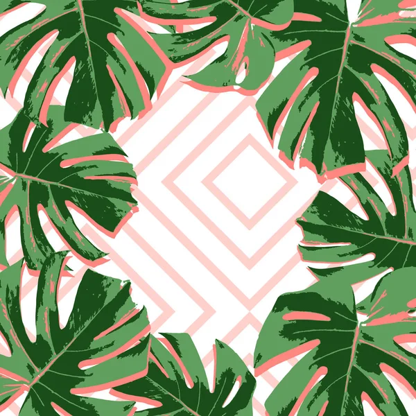 Tropical Summer Pink Fashoin Background Leaves Palm — Stock Vector