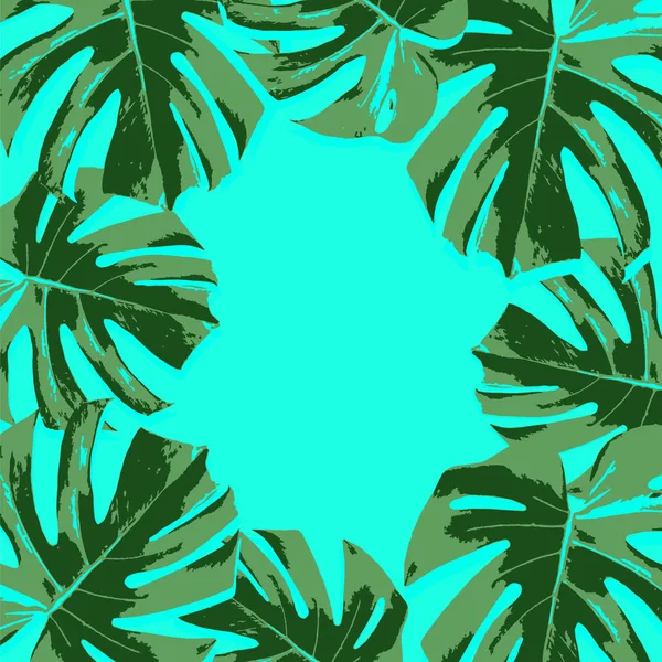 Feuilles de palmier vert tropical vecteur sur fond turquoise — Image vectorielle