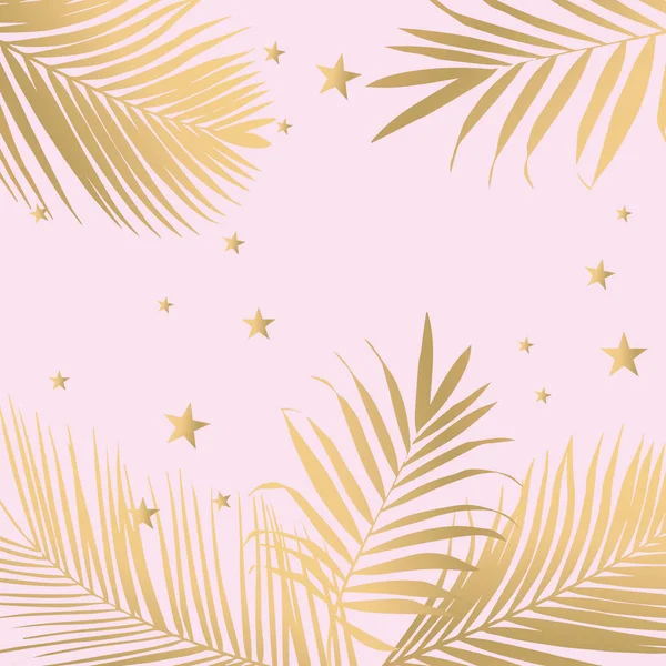Vettoriale tropicale foglie di palma d'oro su sfondo rosa — Vettoriale Stock