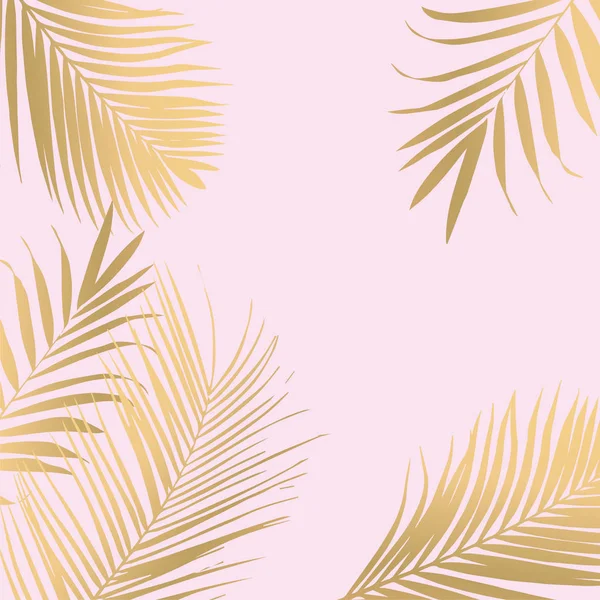 Vector Tropical Golden Leaves Pink Background — Stock Vector