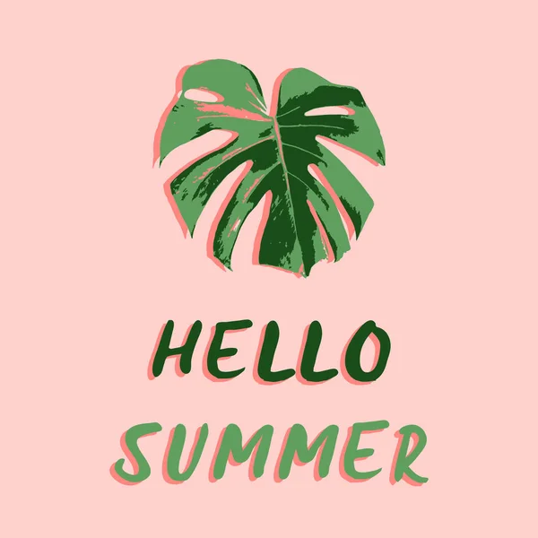 Hallo Zomer Met Belettering Verlaat Palm — Stockvector