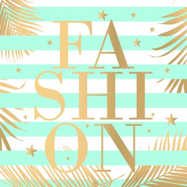 Metin moda Altın Palmiye yaprakları ve şeritler ile vektör