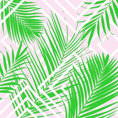 Pembe arka plan vektör tropikal palmiye yaprakları