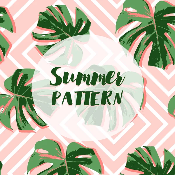 Fondo tropical de verano rosa con hojas de palma — Vector de stock