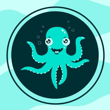 Ahtapotun çocuk çizimi. Çizgi film tarzında vektör illüstrasyonu